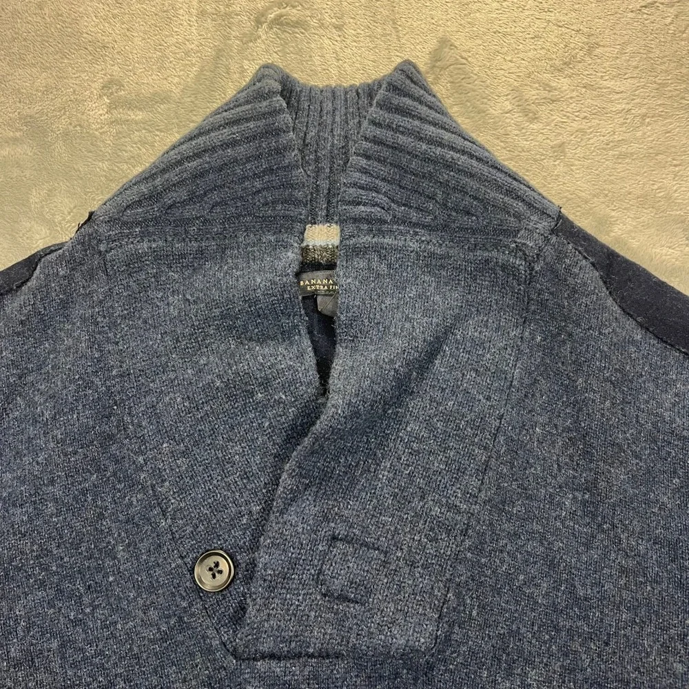 Banana Republic Sweater Mens Large Blue 100 Merino Wool Shawl Collar Pullover L
